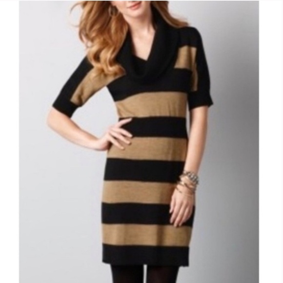 LOFT Striped Cowlneck knitted Marino Wool Blend Dress - Picture 1 of 9